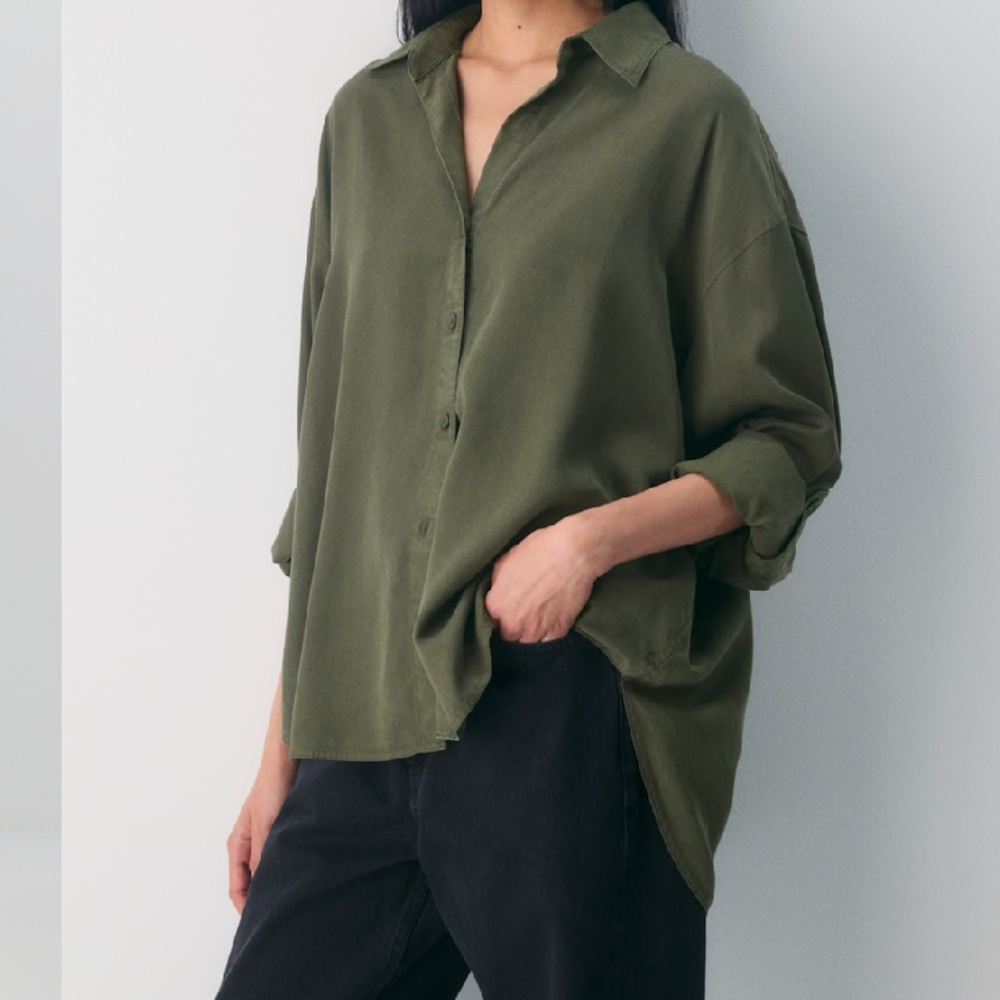Aritzia Babaton Archive Button Down Dark Olive Xs - image 1